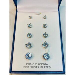 Nicola Parisi Cubic Zirconia Fine Silver Plated Multi Size Stud Earrings -298
